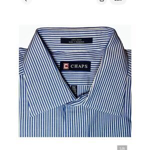 Chaps by Ralph Lauren Striped Easy Care Poplin Dress Shirt in Blue/White Men’s M